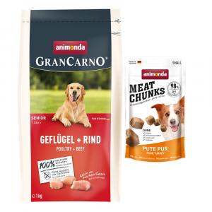 Animonda GranCarno, sucha karma dla psa + Meat Chunks Small, Indyk, 60 g gratis! - Senior, drób i wołowina, 1 kg