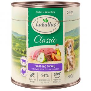 10 + 2 gratis! Lukullus Naturkost Senior, 12 x 800 g - Indyk i cielęcina
