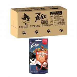 Felix: karma mokra dla kota w galarecie, 120 x 85 g + KnabberMix Grill, przysmak, 60 g gratis! - Fantastic, So gut wie es aussieht, wołowina, kurczak, dorsz, tuńczyk