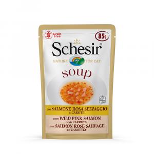 Megapakiet Schesir Cat Soup, 12 x 85 g - Dziki różowy łosoś z marchwią
