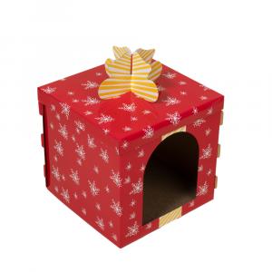 TIAKI świąteczny domek dla kota, czerwone pudełko prezentowe - Dł. 37,5 x szer. 37,5 x wys. 50 cm
