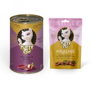 Kitty Cat: Adult Pate, karma mokra, 6 x 400 g + Praliné, kurczak i wątróbka, przysmak, 50 g gratis! - Bażant i kaczka