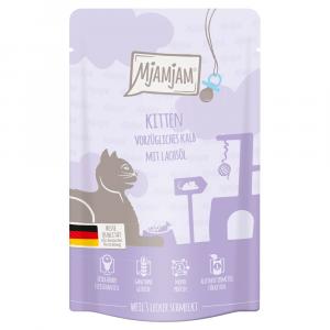 MjAMjAM Quetschie Kitten, 12 x 125 g - Wykwintna cielęcina z olejem z łososia