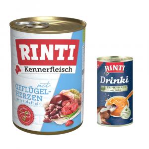 RINTI: 6 x 400 g karma mokra + Drinki, kaczka, 185 ml gratis! - Kennerfleisch, serca drobiowe