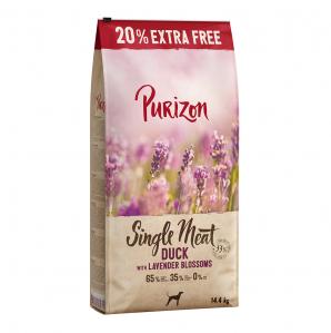 Purizon Single Meat Adult, kaczka z jabłkiem i kwiatami lawendy - 14,4 kg (12 kg + 20% gratis)