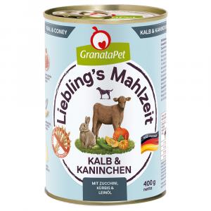 GranataPet Liebling's Mahlzeit, 6 x 400 g - Cielęcina i królik z cukinią, dynią i olejem lnianym