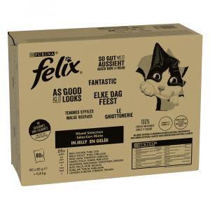 70 + 10 gratis! Megapakiet Felix, 80 x 80 g / 85 g - So gut wie es aussieht, w galarecie, Mixpakiet mięsny 2 (wołowina, kurczak, tuńczyk, dorsz), 80 x 85 g