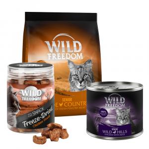 10% taniej! Wild Freedom, pakiet próbny, mokra karma + sucha karma + przysmaki - Senior, kaczka i kurczak, 6 x 200 g + 400 g, karma sucha + przysmak, 45 g