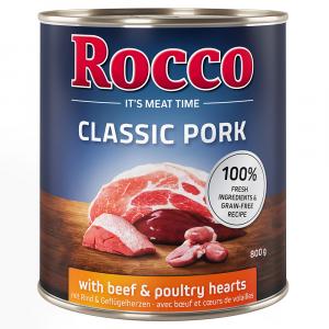 Korzystny pakiet Rocco Classic Pork, 12 x 800 g - Wołowina i serca drobiowe