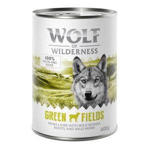 5 + 1 gratis! Wolf of Wilderness, 6 x 400 g - Adult, Green Fields, jagnięcina
