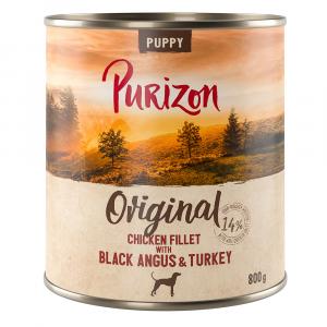 Purizon Original, 12 x 800 g - Puppy: Filet z kurczaka z wołowiną Black Angus i indykiem