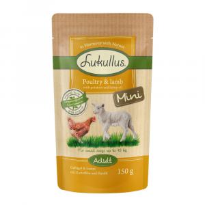 10 + 2 gratis! Lukullus Mini w saszetkach, 12 x 150 g (bez zbóż) - Drób i jagnięcina
