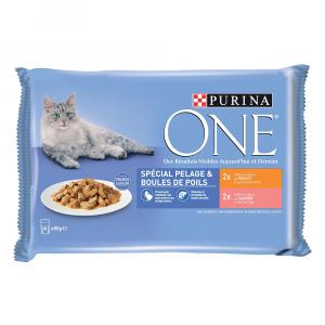 PURINA ONE Coat & Hairball, 4 x 85 g - Kurczak i łosoś