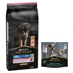 PURINA PRO PLAN: karma sucha + Dental Care dla dużych psów, 426 g (12 sztuk) gratis! - Large Robust Adult Sensitive Skin, łosoś, 14 kg