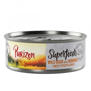 Korzystny pakiet Purizon Superfoods, 24 x 70 g - Dzik ze śledziem, słodkim ziemniakiem i jabłkiem