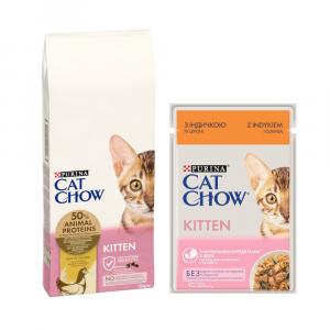 PURINA Cat Chow: 10 kg / 15 kg karma sucha + karma mokra, 26 x 85 g gratis! - Kitten, kurczak, 15 kg + Kitten, indyk