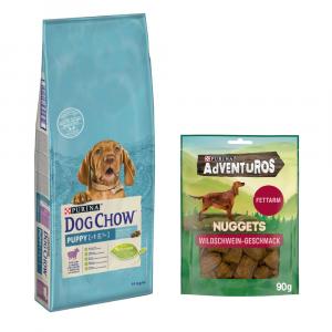 Purina: Dog Chow, karma sucha dla psa, 14 kg + Adventuros Nuggets, przysmak, 90 g gratis! - Puppy, jagnięcina