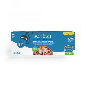 Schesir Complete Nutrition, filet w galarecie, 6 x 85 g - Tuńczyk z sardynkami
