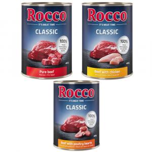 10% taniej! Mieszany pakiet próbny Rocco Classic, karma mokra dla psa, 6 x 400 g - Mix I: czysta wołowina, wołowina/serca drobiowe, wołowina/kurczak