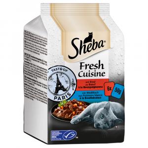 Pakiet Sheba Fresh Cuisine Taste of Paris (MSC), 12 x 50 g - Wołowina i ryba biała