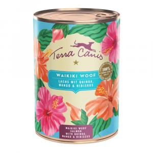 Korzystny pakiet Terra Canis Menu Floralis, 12 x 400 g - Waikiki Woof: łosoś z komosą ryżową, mango i hibiskusem