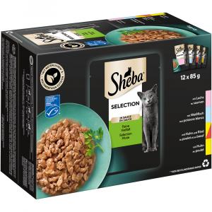 Pakiet mieszany Sheba Selection, 48 x 85 g - Pyszna Różnorodność w sosie