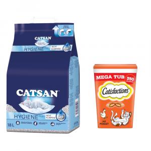 15% taniej! 18 l Catsan żwirek higieniczny + Dreamies Megatub przysmaki dla kota, 2 x 350 g - 18 l + Kurczak, 2 x 350 g