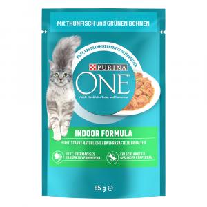 20 + 6 gratis! Purina One, mokra karma dla kota, 26 x 85 g - Indoor Formula, z tuńczykiem i zieloną fasolą