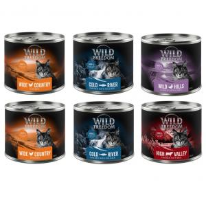 Wild Freedom Adult, 6 x 200 g - bezzbożowa receptura - Pakiet mieszany II (kurczak, czarniak, wołowina, kaczka)