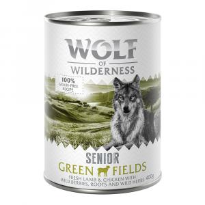 Megapakiet Wolf of Wilderness Senior, 24 x 400 g - Green Fields jagnięcina i kurczak