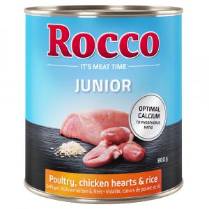 Megapakiet Rocco Junior, 24 x 800 g - Drób i serca kurze z ryżem