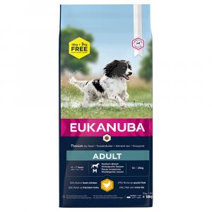 15 + 3 kg gratis! Eukanuba, karma sucha dla psa, 18 kg - Adult Medium Breed, kurczak