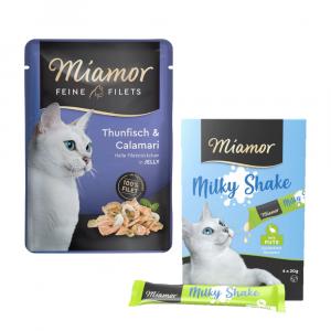 Miamor: Feine Filets w saszetkach, 24 x 100 g + Milky Shake, indyk 4 x 20 g gratis! - Tuńczyk z kalmarami