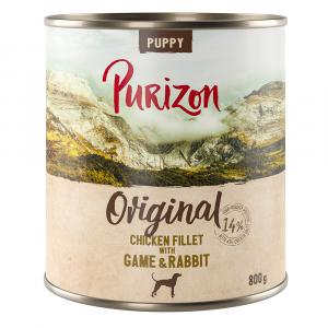 Purizon Original, 12 x 800 g - Puppy: Filet z kurczaka z dziczyzną i królikiem