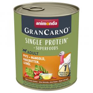 Animonda GranCarno Adult Superfoods, 6 x 800 g - Indyk, burak liściowy, owoce dzikiej róży, olej lniany