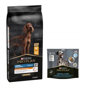 PURINA PRO PLAN: karma sucha + Dental Care dla dużych psów, 426 g (12 sztuk) gratis! - Large Athletic Adult Everyday Nutrition, kurczak i ryż, 14 kg