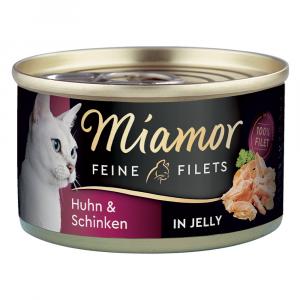 20 + 4 gratis! Miamor Feine Filets, karma mokra, 24 x 100 g - W puszkach, kurczak z szynką w galarecie