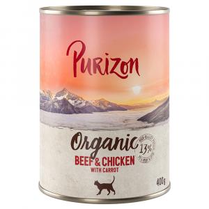 10 + 2 gratis! Purizon Organic, karma mokra dla kota, 12 x 400 g - Biowołowina i biokurczak z biomarchwią