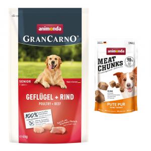 Animonda GranCarno, sucha karma dla psa + Meat Chunks Small, Indyk, 60 g gratis! - Senior, drób i wołowina, 4 kg