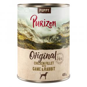 Korzystny pakiet Purizon Original, 12 x 400 g - Puppy: Filet z kurczaka z dziczyzną i królikiem