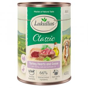 10 + 2 gratis! Lukullus, karma mokra dla psa, 12 x 400 g - Naturkost Adult, serca z indyka i gęś
