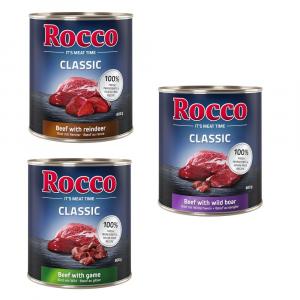 Korzystny pakiet Rocco Classic, 12 x 800 g - Mix dziczyzny: wołowina/dziczyzna, wołowina/renifer, wołowina/dzik