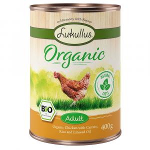 Korzystny pakiet Lukullus Organic Adult, 24 x 400 g - Kurczak z marchewką (bez glutenu)