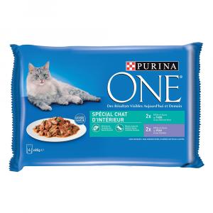 PURINA ONE, 12 x 85 g - Indoor - tuńczyk i cielęcina