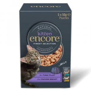 4 + 1 gratis! Encore, karma mokra, 5 x 50 g - Kitten w galarecie, Finest Selection (2 smaki)