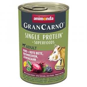 Megapakiet animonda GranCarno Adult Superfoods, 24 x 400 g - Wołowina, burak, jeżyna, mniszek lekarski