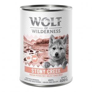 5 + 1 gratis! Wolf of Wilderness, karma mokra, 6 x 400 g - Junior “Expedition”, Stony Creek - Drób z wołowiną