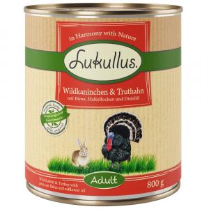 Lukullus Naturkost Adult, 6 x 800 g - Dziki królik i indyk