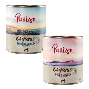 5 + 1 gratis! Purizon, karma mokra dla psa, 6 x 400 g / 6 x 800 g - Organic, pakiet mieszany II: 3x biokaczka i biokurczak, 3x biołosoś i biokurczak, 6 x 800 g