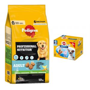 15% taniej! Pedigree: 12 kg Professional Nutrition + DentaStix, dla małych psów, 880 g, 56 szt. - Adult, drób i warzywa